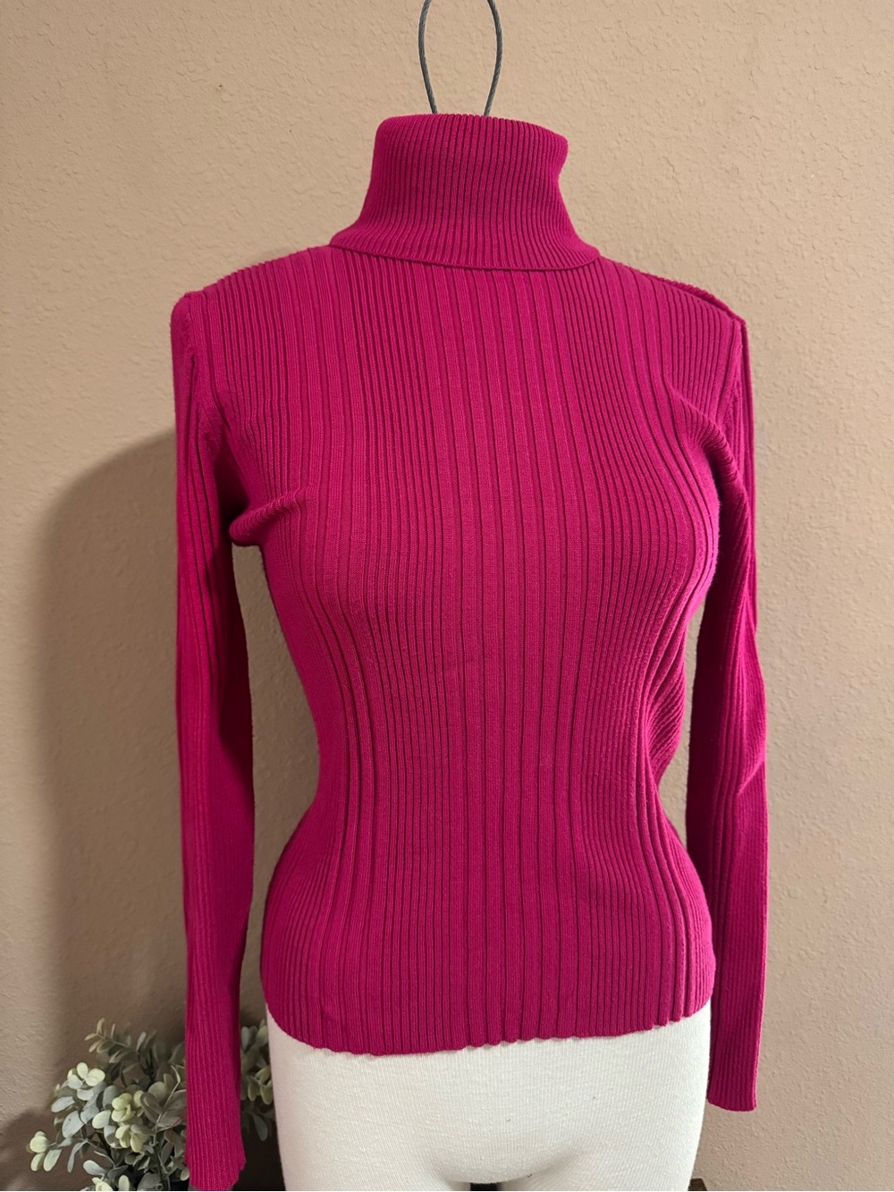 No Boundaries Fuchsia Ribbed Turtleneck Sweater